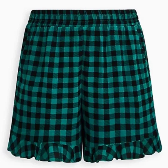 NWT TORRID Ruffle Short - Gauze Retro Gingham Green & Black - Picture 7 of 9